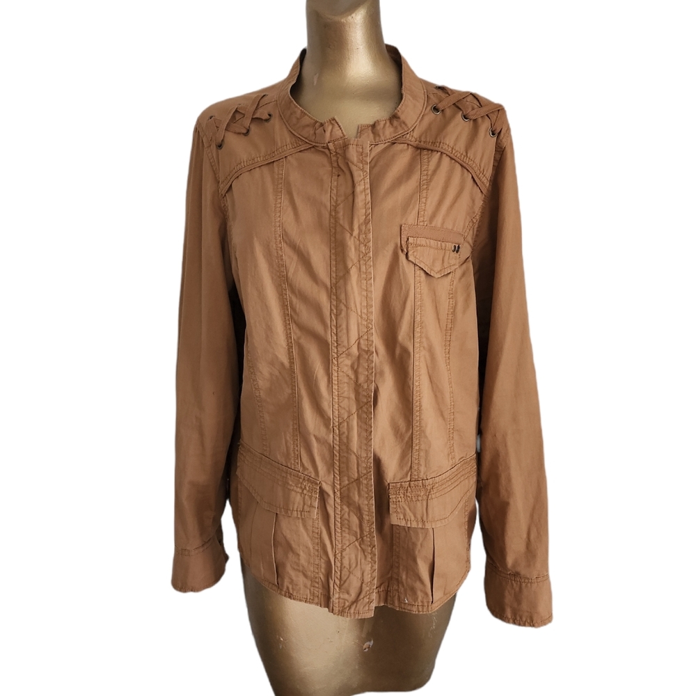 Maurices Women's Bronze Color Utility Cargo Jacket Full Zipper Closure Sz 0